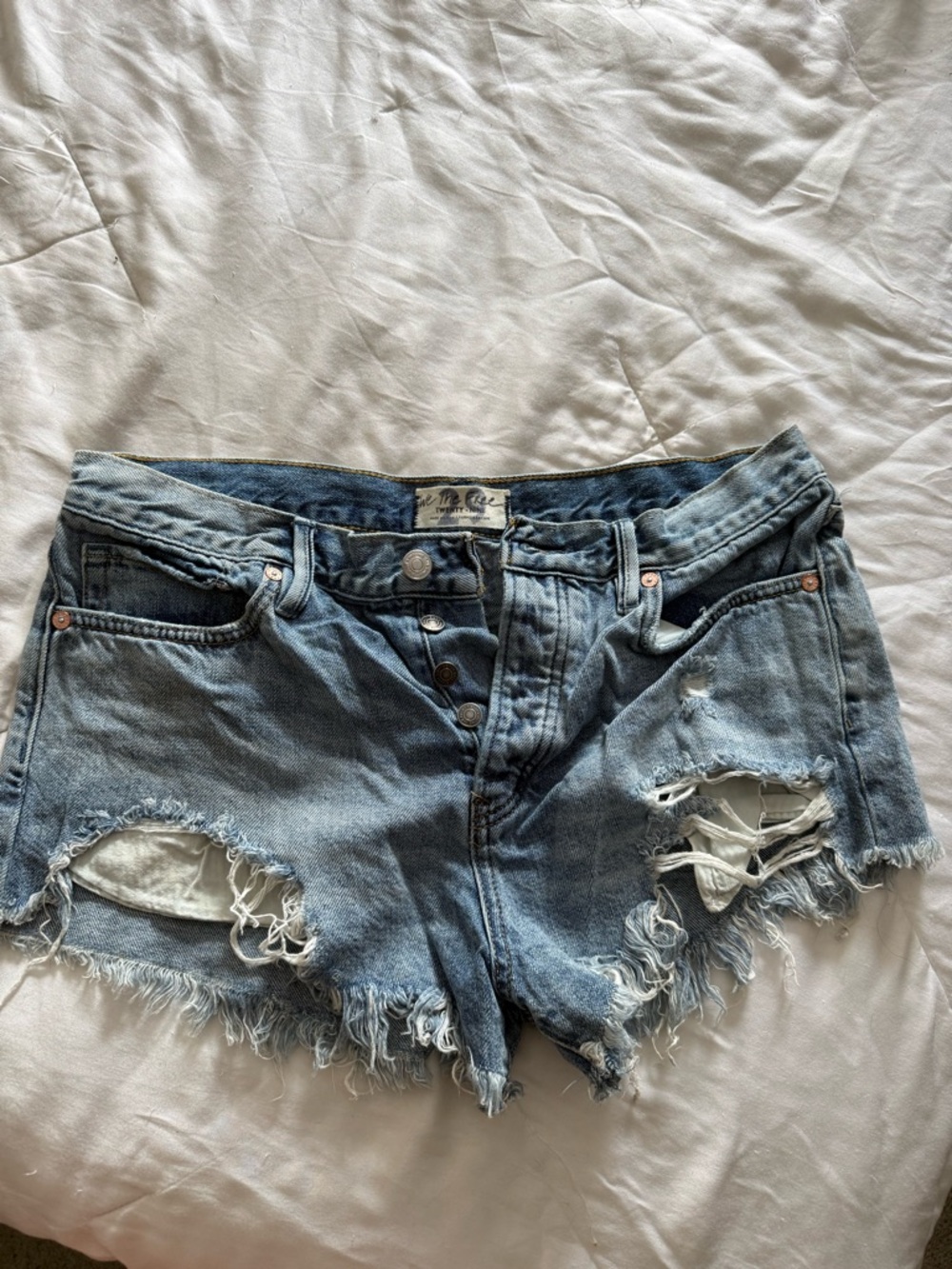 Free People Light Blue Distressed Denim Cutoff Shorts